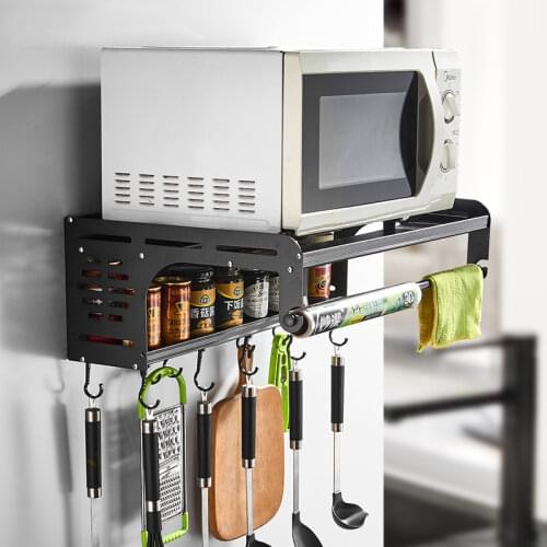 Space Aluminum Microwave Oven Rack Kitchen Organizer Storage Holder Oven Bracket Wall Mounted Shelf Bracket Oven Rack Thickened