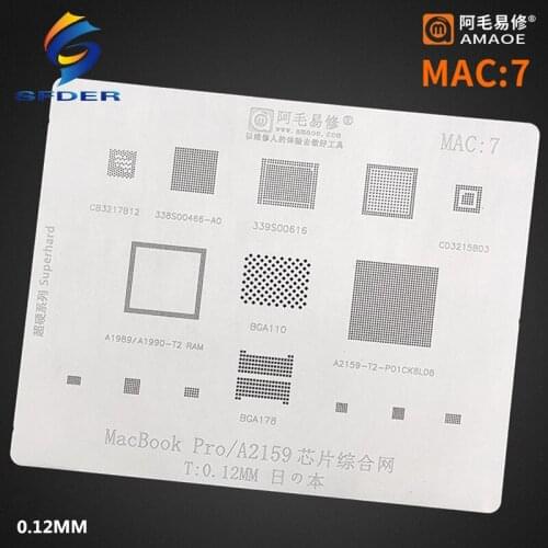 AMAOE BGA Stencil Reballing MAC7 For MacBook Pro A2159 339S00616/338S00466-A0 110/178 T2 CPU RAM Chip Solder Pins Tin Plant