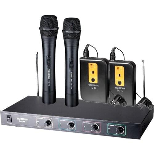 Takstar TC-4R VHF Wireless Microphone 2 Body-pack mic + 2 Handheld mic for Broadcasting, program hosting, outdoor activities