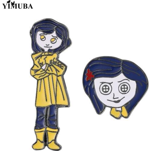 Cartoon Comics Coraline Brooch Gothic Little Girl Role Enamel Pin Cap Bag Clothes Lapel Pin Badge Movie Series Jewelry Fans Gift