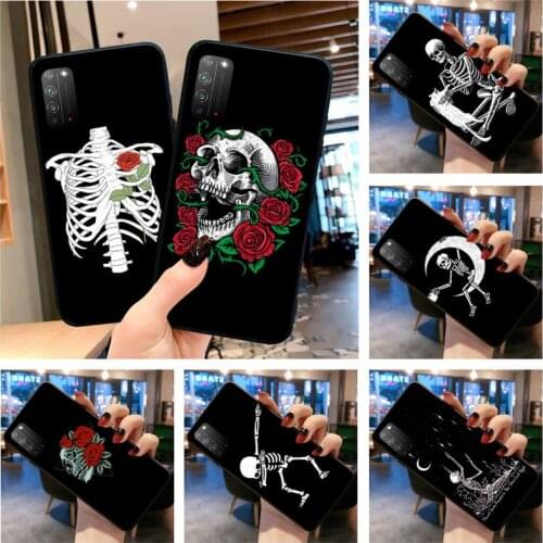 Skull Skeleton Flower Phone Case for Huawei Honor 30 20 10 9 8 8x 8c v30 Lite view 7A pro