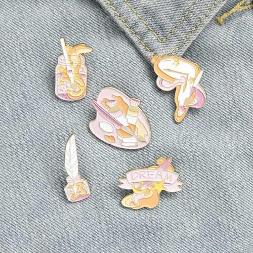 Drawing Board Paint Tray Watercolor Pen Brooch Bag Clothes Backpack Lapel Enamel Pin Badges Jewelry Gift For Friend Accessories