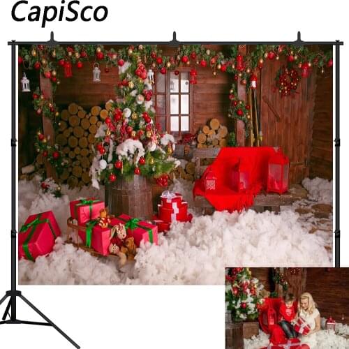 Capisco Farm Wooden House Christmas Tree Gift Snow Photography Backgrounds Customized Photographic Backdrops For Photo Studio