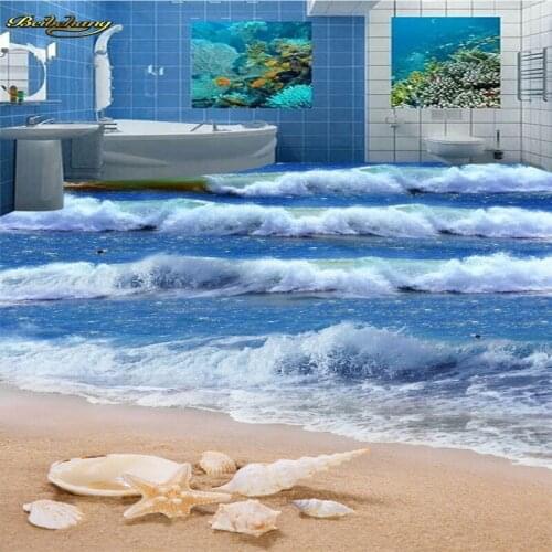 Beibehang Custom photo wallpaper floor painting floor affixed to the beach beach starfish bathroom 3D floor three-dimensional