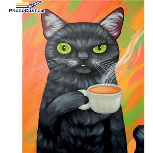 RUOPOTY Oil Painting By Numbers Kits For Adults Kids Cat Picture By Number 60x75cm Framed Animal DIY Canvas Drawing Decor home