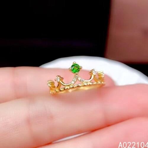 KJJEAXCMY fine jewelry 925 sterling silver inlaid Natural Diopside women fresh fashion crown adjustable gem ring support detecti