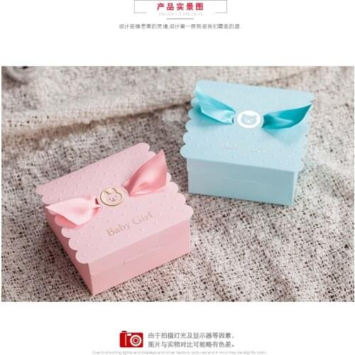 Baby shower favor box Birthday party sweet box -- pink girl or blue boy with bow chocolate bag 50pcs/lot sweet Favors