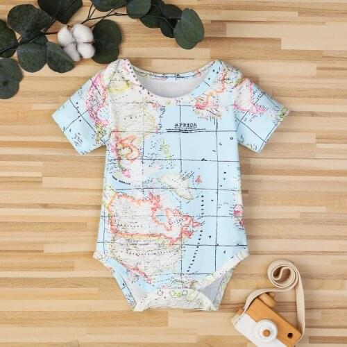 Summer Baby Clothes Infant Boy Girl Map Pattern Short-sleeved Jumpsuits Newborn Casual Triangle Bodysuit Jumpsuit