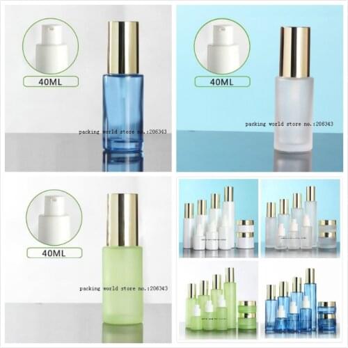 40ml frosted/green/blue/white glass bottle shiny gold lid for serum/lotion/emulsion/foundation/gel skin care cosmetic packing