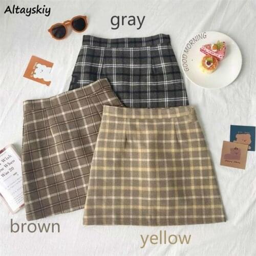 Mini Skirts Women Plaid High Waist Sexy Stylish Popular Elegant Slim Korean Style Autumn All-match Student Chic College Leisure