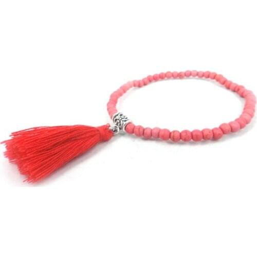 MOODPC Free shipping new arrival Ladies 4mm pink semi precious stone with tassel ladies stretch bracelet