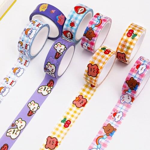 Cartoon Bear and Paper Tape Cute Girls DIY Hand Account Material Decoration Colorful Stickers 5 Meters Washi Tape Set