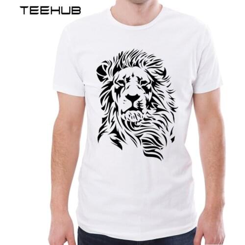 TEEHUB Lion Style Classic Men T-Shirt Short Sleeve Hipster Tops Simple Drawing Lion Printed Mens Geek Tee Shirts