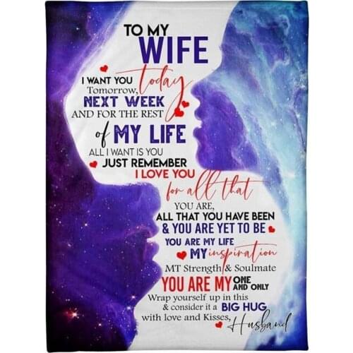 Letters Blanket to My Wife in English Throw Blanket for Love Birthday Gift Bed Sofa Home Textiles