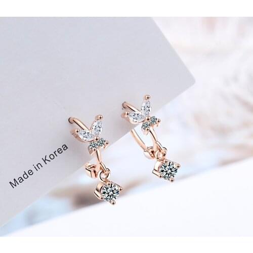 Sweet Fashion 925 Sterling Silver Earrings For Women Bow Knot Butterfly CZ Zircon Crystal pendientes Xmas Jewelry Gift