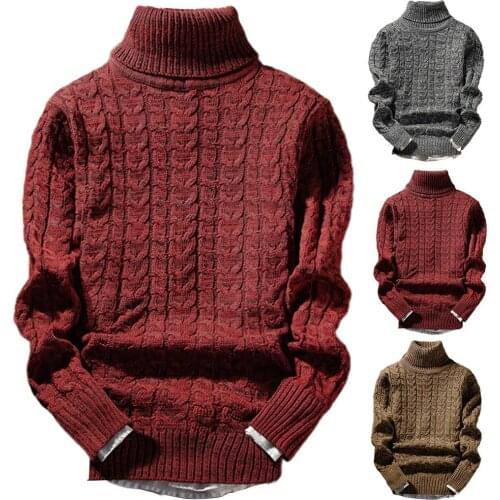 Casual Men Solid Color Winter Turtle Neck Long Sleeve Twist Slim Knitted Sweater Neck Long Sleeve Twist Slim Knitted Sweater