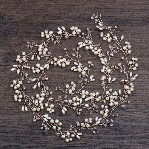 Rose Gold Pearl Crystal Wedding Headband Tiara Bridal Headpieec Hairband Wedding Hair Accessories Handmade Trendy Hair Jewelry