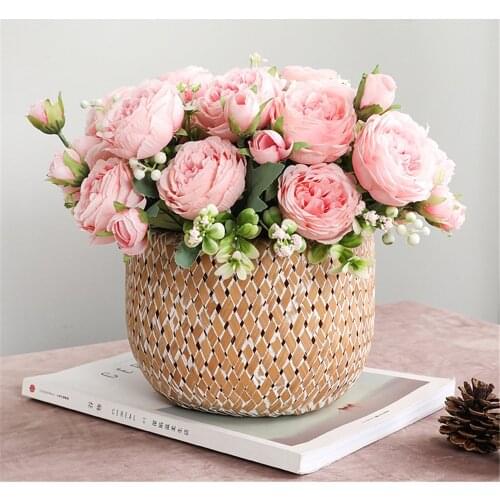 A Bunch Artificial Peony Simulation Bouquet 5 Big Head Cheap Fake Flowers Parlor Party Wedding Indoor Garden Decoration Flowers