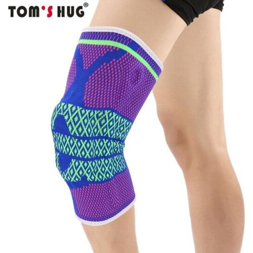 Toms Hug Silicon Pad Spring Knee Brace Support 1 Pcs Joint Pain Relief Knee Pad Warm Blue Rose Green Pattern Meniscus Kneepad