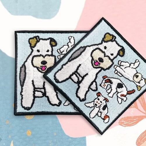 Cute Schnauzer Dogs Embroidery Patch Stickers Iron on Patch Sewing Cartoon Patches for Jackets Bags Hats Decoration DIY