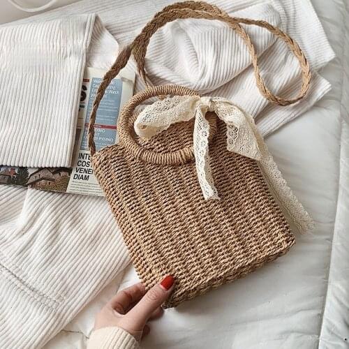 Women Straw Bucket Bags Casual Summer Beach Shoulder Handbags Designer Rattan Crossbody Bags Female Travel Handmade Purse Bag