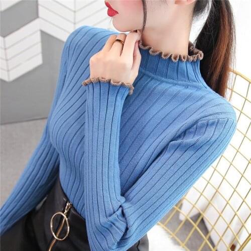 Wooden ear Turtleneck Sweater Womens Short Pullovers Autumn Winter New Long-sleeve Bottoming Knitting Top Warm Stretch Sweaters