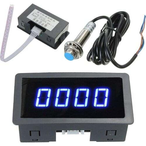 Blue 4 Digital LED Tachometer RPM Speed Meter Speedometer + Pusle Signal NPN Hall Proximity Switch Sensor 3 Wires