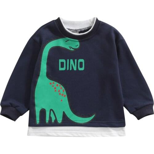 Little Boy Spring Autumn Toddlers Dinosaur Letter Printing Long Sleeve Round Collar Top Casual Clothes Outdoor Activities Travel