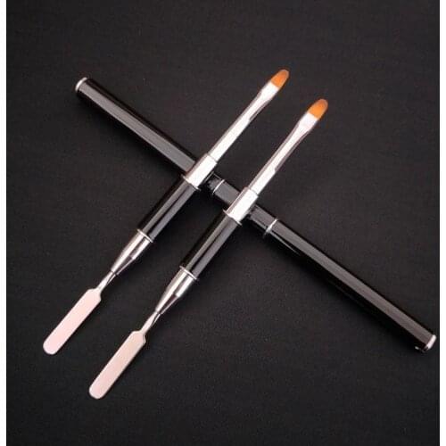 UV Nail Brush Dual-ended Slice Shape Nylon Hair Flat Pusher For Nail Tips Extension Gel Tips Building Nail Art Tool