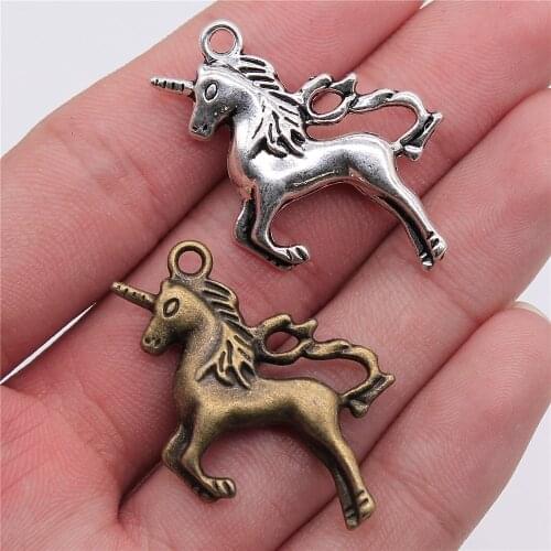 WYSIWYG 3pcs 37x28mm Pendant Big Lucky Horn Horse Big Size 3D Lucky Horn Horse Charm Pendants For Jewelry Making