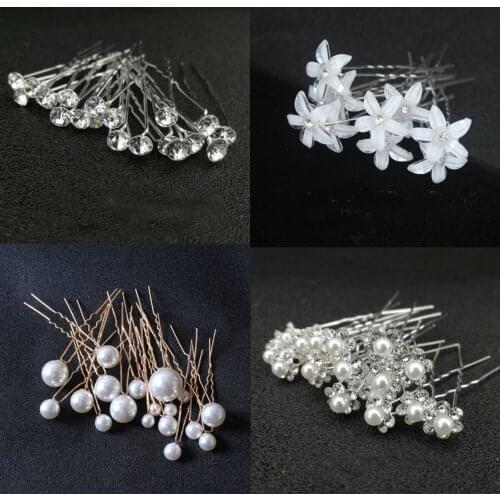 40/20pcs Women Flower Hairpin Stick Wedding Bridal Crystal Pearl Hairpin U Shaped Hair Clip Barrettes Hair Accessories Wholesale