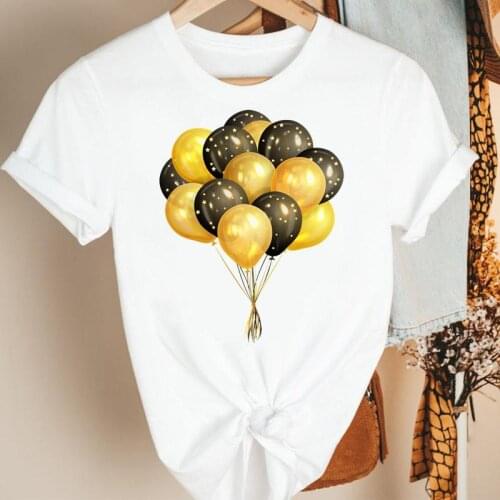 Women Clothes Cartoon Balloon Trend Sweet 90s Travel Summer Print Fashion Tshirt Female Short Sleeve Tee Top Graphic T-shirt