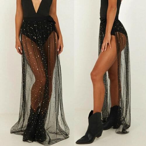 Womens Swim Wear Bikini Hollow Cover Up Beach Long Wrap Skirt Sarong Pareo Bling Summer Beach Monokini Swimwear Shinny Cover Up