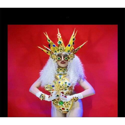 DC50 Ballroom dance women costumes dj party stage wears dresses sexy bra gold body bar club performance show cosplay suit models