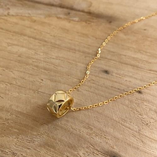 18K Gold 100% Authentic 925 Sterling silver flower engraved on the Lucky Circle Tube Pendant Necklace Geometric Jewelry TLX2165