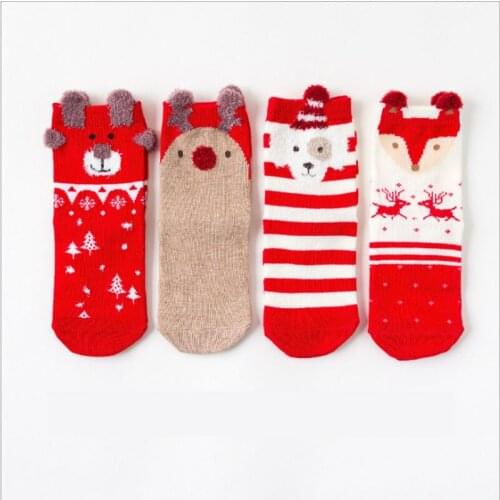 4pairs/set Kids boys winter Socks Christmas socks Snowflake Elk Santa Claus Christmas Children Gift