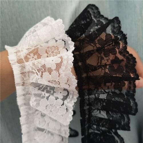 5Yds/lot 5.5cm wide 2.16'' Lolita style black and white pleated lace vintage skirt cuffs doll skirt lace accessories Z1641