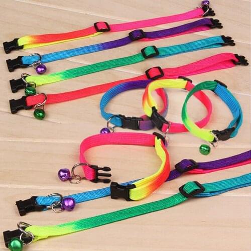50 PCS / Lot Rainbow Color Pet Dog Cat Collar with Bells Adjustable Length for Dogs Holiday Decoration Christmas Grooming