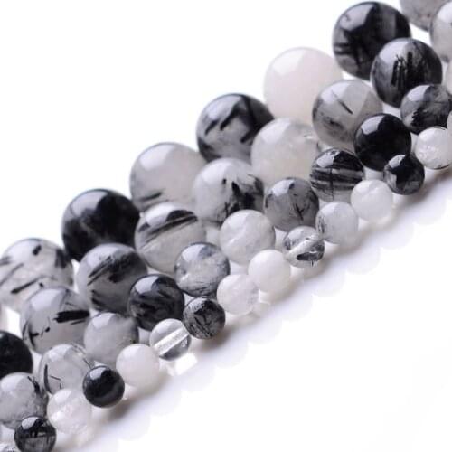 6-14mm Natural Round Black Rutilated Quartz Beads For Jewelry Making beads Necklace 15'' Needlework DIY Beads Bracelets Trinket