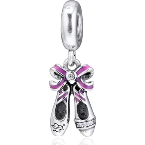 Pink Bow Girl Ballet Dance Shoes Silver 925 Charms for Jewelry Making Floating Pendant For Charms Bracelets Silver 925 Jewelry