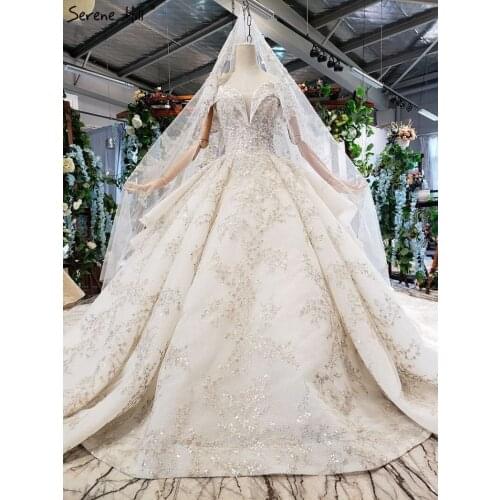 Serene Hill Boho Ruffle Train Ball Gown Wedding Dress 2019 Off Shoulder with Veil Sweetheart Bridal Gown vestido de noiva