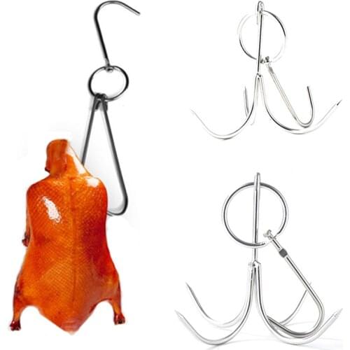 BBQ Forks Stainless Steel Beef Meat Hook Hanger Roast Duck Lamp Bacon Restaurant Hook Outdoor BBQ Grill Shelf Kitchen Tools 3pcs