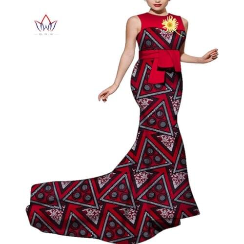 Bazin Riche African Print Bride Wedding Evening Long Dresses Dashiki African Dresses for Women African Clothes Dresses WY5569