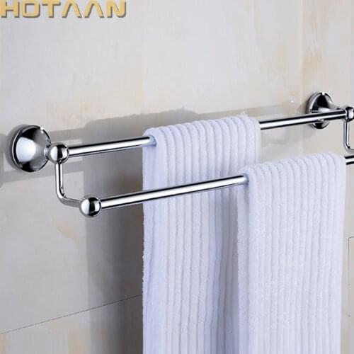 Free Shipping Chrome Finish Stainless Steel Bathroom Accessory Double Towel Bar Towel Rail Towel Holder 60cm YT-10698