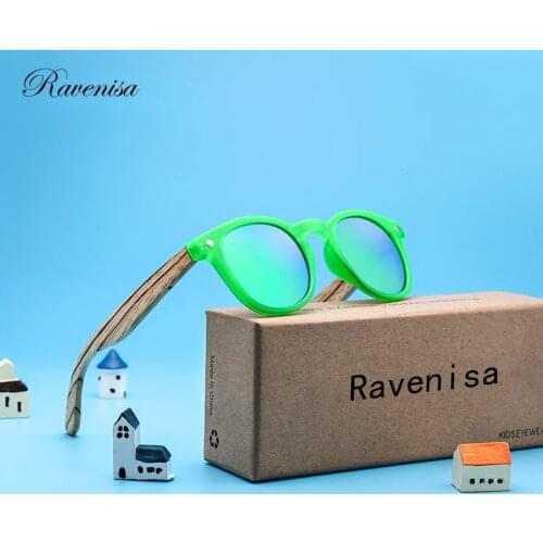 RAVENISA Kids Wood Sunglasses For Children Polarized Colourful Mirror Boy Girl Sun Glasses Round Wooden Goggle