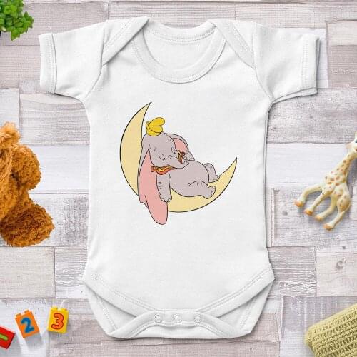 Sleeping Elephant Moon Lovely Baby Boy Clothes Baby Girl Rompers Newborn Summer White Jumpsuits Baby Outfits Dropship