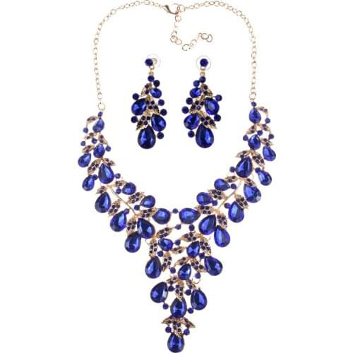 JERPVTE Elegant Wedding Jewelry Long Big Colorful Water Design Crystal Flower Maxi Statement Necklaces & Pendants Earrings Sets