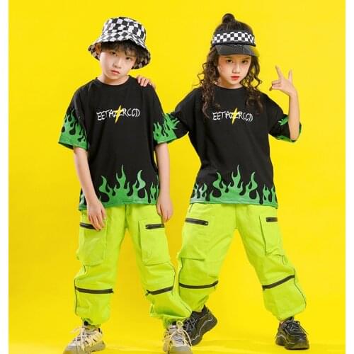 Kid Fashion Hip Hop Clothing Oversized T Shirt Top Tactical Cargo Pants for Girl Boy Jazz Dance Costume Clothes Street Wear