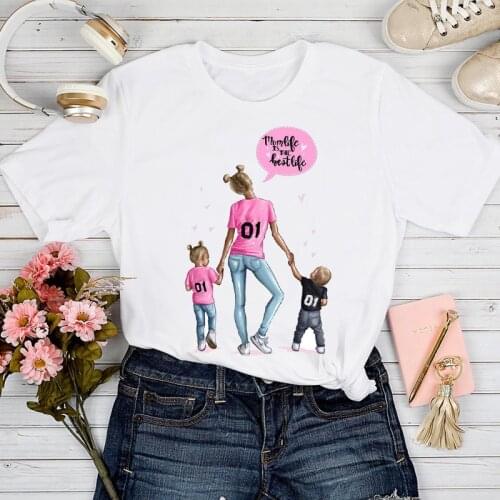 T-shirts Women Girl Boy Cartoon Happy Life 90s Mom Mother Mama Love Tshirt Top Lady Stylish 2021 Print Clothes Tee T-Shirt