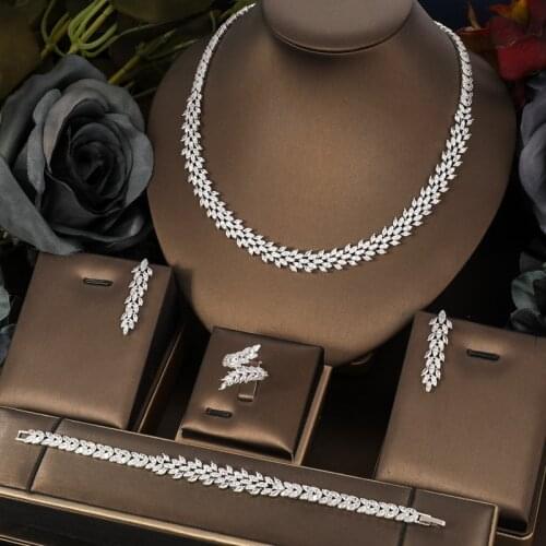 Janekelly 2pcs Bridal Zirconia Full Jewelry Sets For Women Party, Luxury Dubai Nigeria CZ Crystal Wedding Jewelry Sets